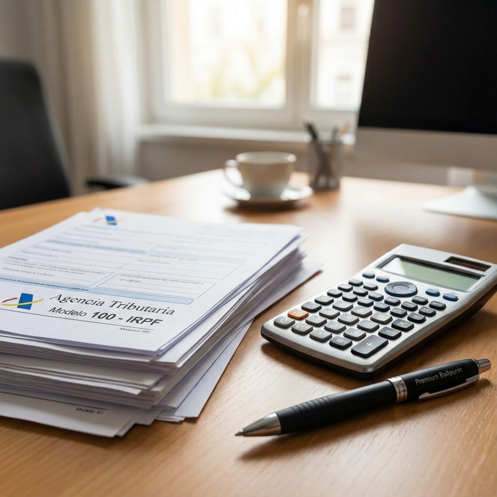 Documentos de impuestos y calculadora